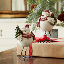 Load image into Gallery viewer, Frosted Bird Figurine with Santa Hat and Pine Accent (Set of 4)