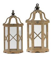 Load image into Gallery viewer, Natural Wood Hexagon Lantern with Curved Top (Set of 2)