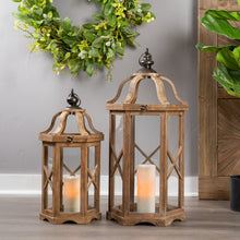 Load image into Gallery viewer, Natural Wood Hexagon Lantern with Curved Top (Set of 2)