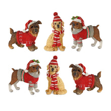 Load image into Gallery viewer, Winter Dog Figurine with Hat and Sweater Accent (Set of 6)