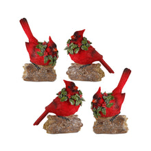 Load image into Gallery viewer, Perched Cardinal Bird on Log with Holly Wreath Accent (Set of 2)