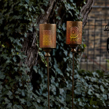 Load image into Gallery viewer, Gold Punched Metal Candle Holder Garden Stake (Set of 4)