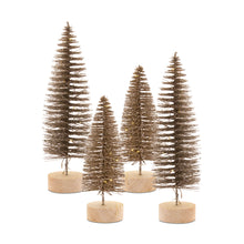 Load image into Gallery viewer, LED Lighted Bronze Bottle Brush Tree with Wood Base (Set of 4)