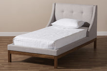 Load image into Gallery viewer, Baxton Studio Louvain Modern and Contemporary Greyish Beige Fabric Upholstered Walnut-Finished Twin Sized Platform Bed