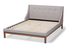 Load image into Gallery viewer, Baxton Studio Louvain Modern and Contemporary Greyish Beige Fabric Upholstered Walnut-Finished Queen Sized Platform Bed
