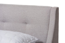 Load image into Gallery viewer, Baxton Studio Louvain Modern and Contemporary Greyish Beige Fabric Upholstered Walnut-Finished Queen Sized Platform Bed