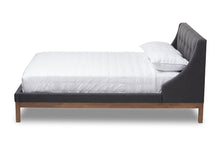 Load image into Gallery viewer, Baxton Studio Louvain Modern and Contemporary Dark Grey Fabric Upholstered Walnut-Finished Queen Sized Platform Bed