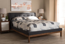 Load image into Gallery viewer, Baxton Studio Louvain Modern and Contemporary Dark Grey Fabric Upholstered Walnut-Finished Queen Sized Platform Bed