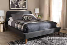 Load image into Gallery viewer, Baxton Studio Sinclaire Modern and Contemporary Dark Grey Fabric Upholstered Walnut-Finished Queen Sized Platform Bed