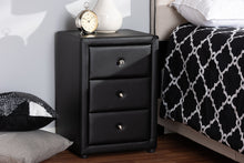 Load image into Gallery viewer, Baxton Studio Tessa Modern and Contemporary Black Faux Leather Upholstered 3-Drawer Nightstand