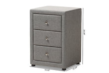 Load image into Gallery viewer, Baxton Studio Tessa Modern and Contemporary Grey Fabric Upholstered 3-Drawer Nightstand