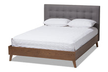 Load image into Gallery viewer, Baxton Studio Alinia Mid-century Retro Modern Grey Fabric Upholstered Walnut Wood King Size Platform Bed