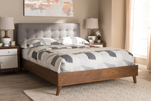 Load image into Gallery viewer, Baxton Studio Alinia Mid-century Retro Modern Grey Fabric Upholstered Walnut Wood King Size Platform Bed