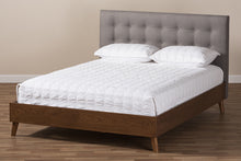 Load image into Gallery viewer, Baxton Studio Alinia Mid-century Retro Modern Grey Fabric Upholstered Walnut Wood King Size Platform Bed