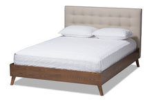 Load image into Gallery viewer, Baxton Studio Alinia Mid-century Retro Modern Light Beige Fabric Upholstered Walnut Wood King Size Platform Bed