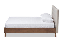 Load image into Gallery viewer, Baxton Studio Alinia Mid-century Retro Modern Light Beige Fabric Upholstered Walnut Wood King Size Platform Bed