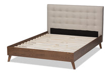 Load image into Gallery viewer, Baxton Studio Alinia Mid-century Retro Modern Light Beige Fabric Upholstered Walnut Wood King Size Platform Bed