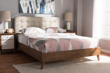 Load image into Gallery viewer, Baxton Studio Alinia Mid-century Retro Modern Light Beige Fabric Upholstered Walnut Wood King Size Platform Bed