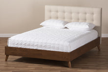 Load image into Gallery viewer, Baxton Studio Alinia Mid-century Retro Modern Light Beige Fabric Upholstered Walnut Wood King Size Platform Bed