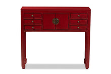 Load image into Gallery viewer, Baxton Studio Melodie Classic and Antique Red Finished Wood Bronze Finished Accents 6-Drawer Console Table