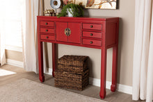 Load image into Gallery viewer, Baxton Studio Melodie Classic and Antique Red Finished Wood Bronze Finished Accents 6-Drawer Console Table
