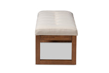 Load image into Gallery viewer, Baxton Studio Caramay Modern and Contemporary Light Beige Fabric Upholstered Walnut Brown Finished Wood Bench