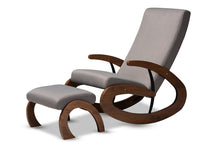 Load image into Gallery viewer, Baxton Studio Kaira Modern and Contemporary 2-Piece Gray Fabric Upholstered and Walnut-Finished Wood Rocking Chair and Ottoman Set