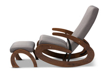 Load image into Gallery viewer, Baxton Studio Kaira Modern and Contemporary 2-Piece Gray Fabric Upholstered and Walnut-Finished Wood Rocking Chair and Ottoman Set