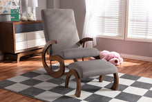 Load image into Gallery viewer, Baxton Studio Kaira Modern and Contemporary 2-Piece Gray Fabric Upholstered and Walnut-Finished Wood Rocking Chair and Ottoman Set