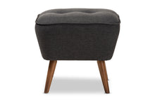 Load image into Gallery viewer, Baxton Studio Petronelle Mid-Century Modern Dark Grey Fabric Upholstered Walnut Brown Finished Wood Ottoman