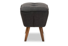 Load image into Gallery viewer, Baxton Studio Petronelle Mid-Century Modern Dark Grey Fabric Upholstered Walnut Brown Finished Wood Ottoman
