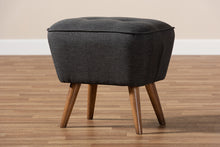 Load image into Gallery viewer, Baxton Studio Petronelle Mid-Century Modern Dark Grey Fabric Upholstered Walnut Brown Finished Wood Ottoman