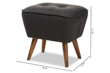 Load image into Gallery viewer, Baxton Studio Petronelle Mid-Century Modern Dark Grey Fabric Upholstered Walnut Brown Finished Wood Ottoman