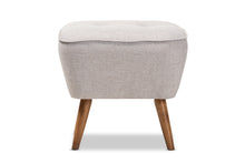 Load image into Gallery viewer, Baxton Studio Petronelle Mid-Century Modern Greyish Beige Fabric Upholstered Walnut Brown Finished Wood Ottoman