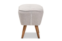 Load image into Gallery viewer, Baxton Studio Petronelle Mid-Century Modern Greyish Beige Fabric Upholstered Walnut Brown Finished Wood Ottoman