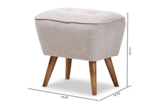 Load image into Gallery viewer, Baxton Studio Petronelle Mid-Century Modern Greyish Beige Fabric Upholstered Walnut Brown Finished Wood Ottoman
