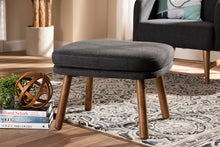 Load image into Gallery viewer, Baxton Studio Lovise Mid-Century Modern Dark Grey Fabric Upholstered Walnut Brown Finished Wood Ottoman