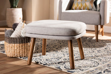 Load image into Gallery viewer, Baxton Studio Lovise Mid-Century Modern Greyish Beige Fabric Upholstered Walnut Brown Finished Wood Ottoman