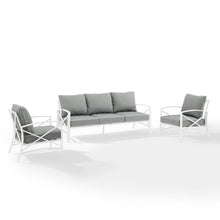 Load image into Gallery viewer, Kaplan 3Pc Outdoor Metal Sofa Set Gray/White - Sofa & 2 Arm Chairs