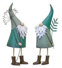 Load image into Gallery viewer, Iron Metal Standing Garden Gnome with Flower (Set of 2)