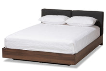 Load image into Gallery viewer, Baxton Studio Iselin Mid-Century Modern Brown Finished Dark Grey Fabric Upholstered Queen Sized Storage Platform Bed
