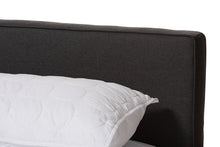 Load image into Gallery viewer, Baxton Studio Iselin Mid-Century Modern Brown Finished Dark Grey Fabric Upholstered Queen Sized Storage Platform Bed