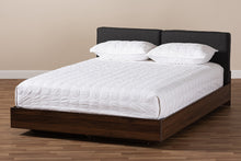 Load image into Gallery viewer, Baxton Studio Iselin Mid-Century Modern Brown Finished Dark Grey Fabric Upholstered Queen Sized Storage Platform Bed