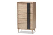 Load image into Gallery viewer, Baxton Studio Lisen Mid-Century Modern Light Oak and Grey 5-Drawer Chest