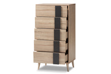 Load image into Gallery viewer, Baxton Studio Lisen Mid-Century Modern Light Oak and Grey 5-Drawer Chest