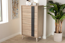 Load image into Gallery viewer, Baxton Studio Lisen Mid-Century Modern Light Oak and Grey 5-Drawer Chest