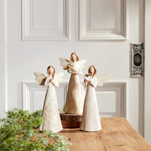 Load image into Gallery viewer, Beige Floral Etched Angel Figurine (Set of 3)
