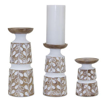 Load image into Gallery viewer, Leaf Pattern Candle Holder with Wood Design (Set of 3)