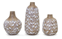 Load image into Gallery viewer, Leaf Print Vase with Wood Design (Set of 3)