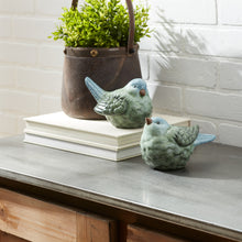 Load image into Gallery viewer, Blue and Green Terra Cotta Bird Figurine (Set of 2)
